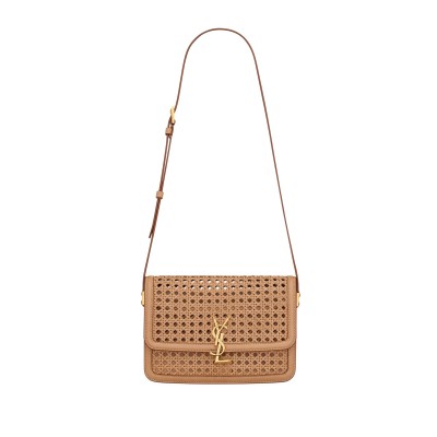 YSL SOLFERINO MEDIUM SATCHEL IN WICKER AND LEATHER 634305 (23*16*6cm)